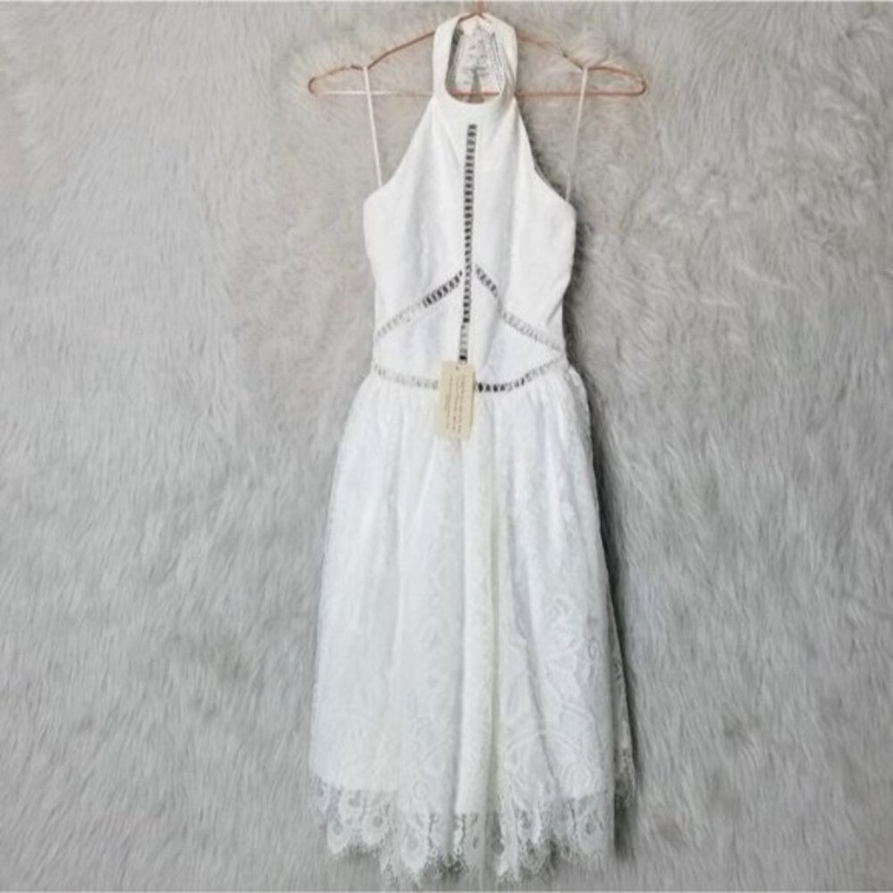 Twosisters The Label White Tory Lace Mini Halter Sleeveless Dress 2